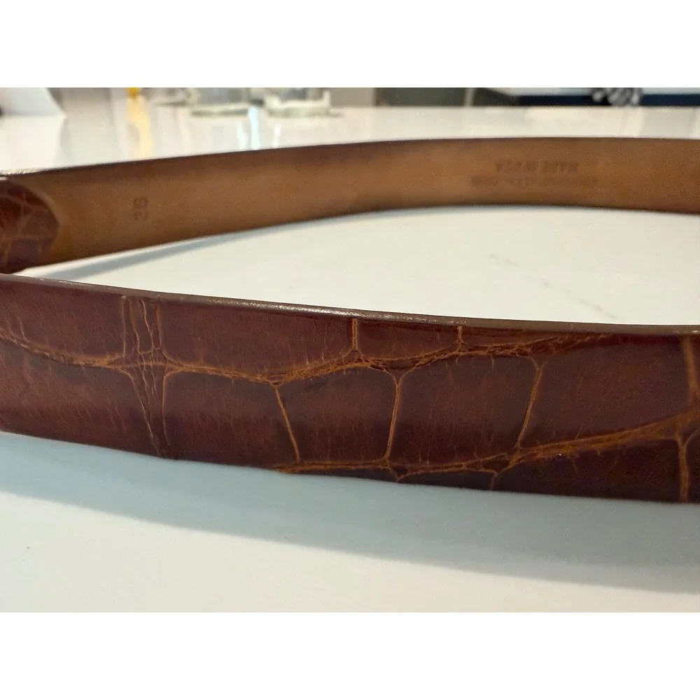 W. Kleinberg Glazed Genuine Alligator Leather Belt Cognac Brown USA Buckle 36